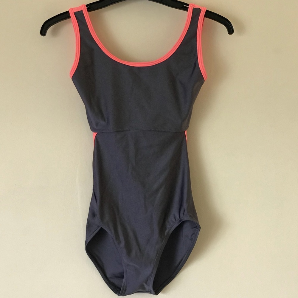 Grey Tank Leotard w/ Pink Trim